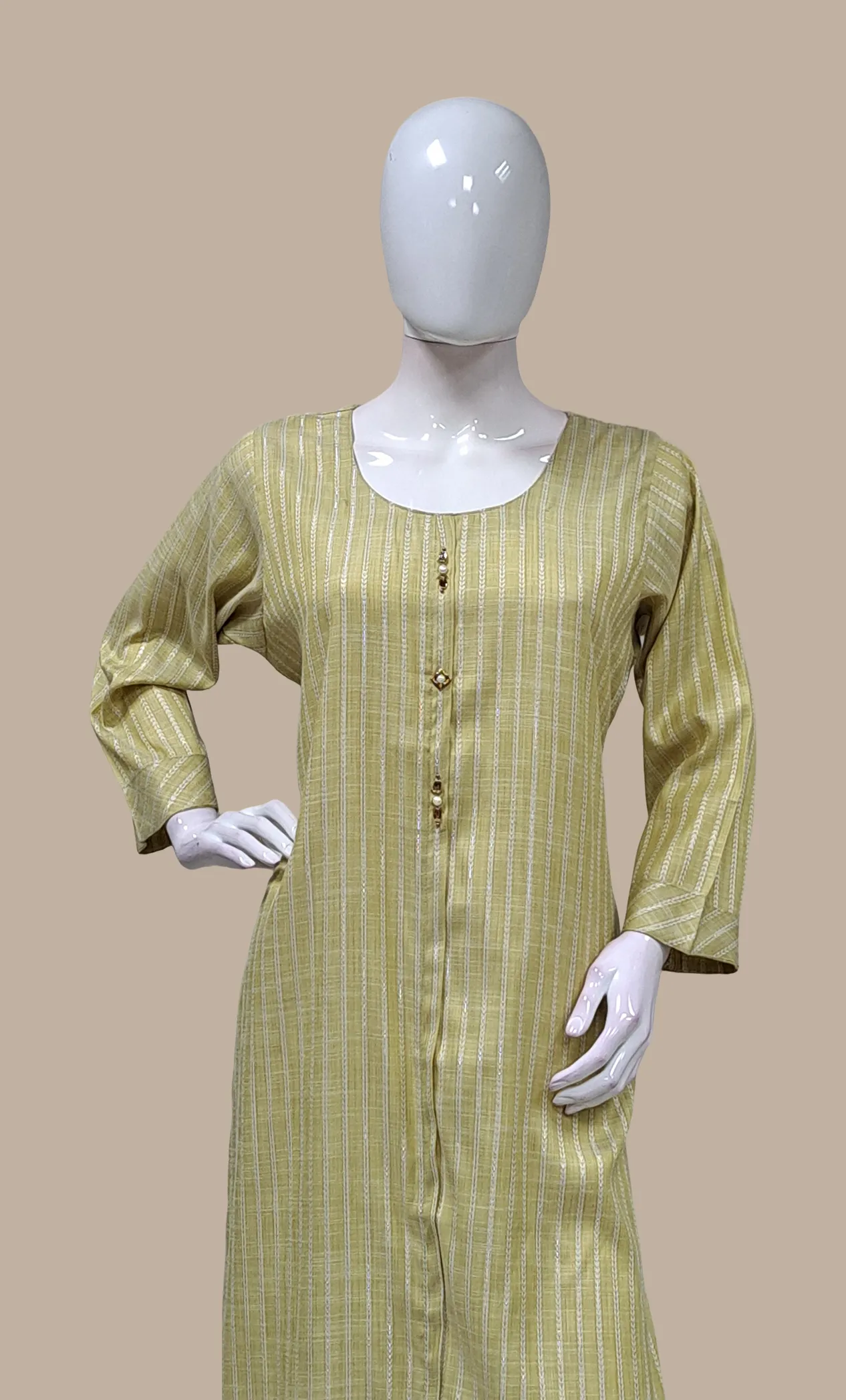 Olive Green Embroidered Kurti Top