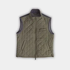 Olive Quilted Gilet with Navy Knitted Back