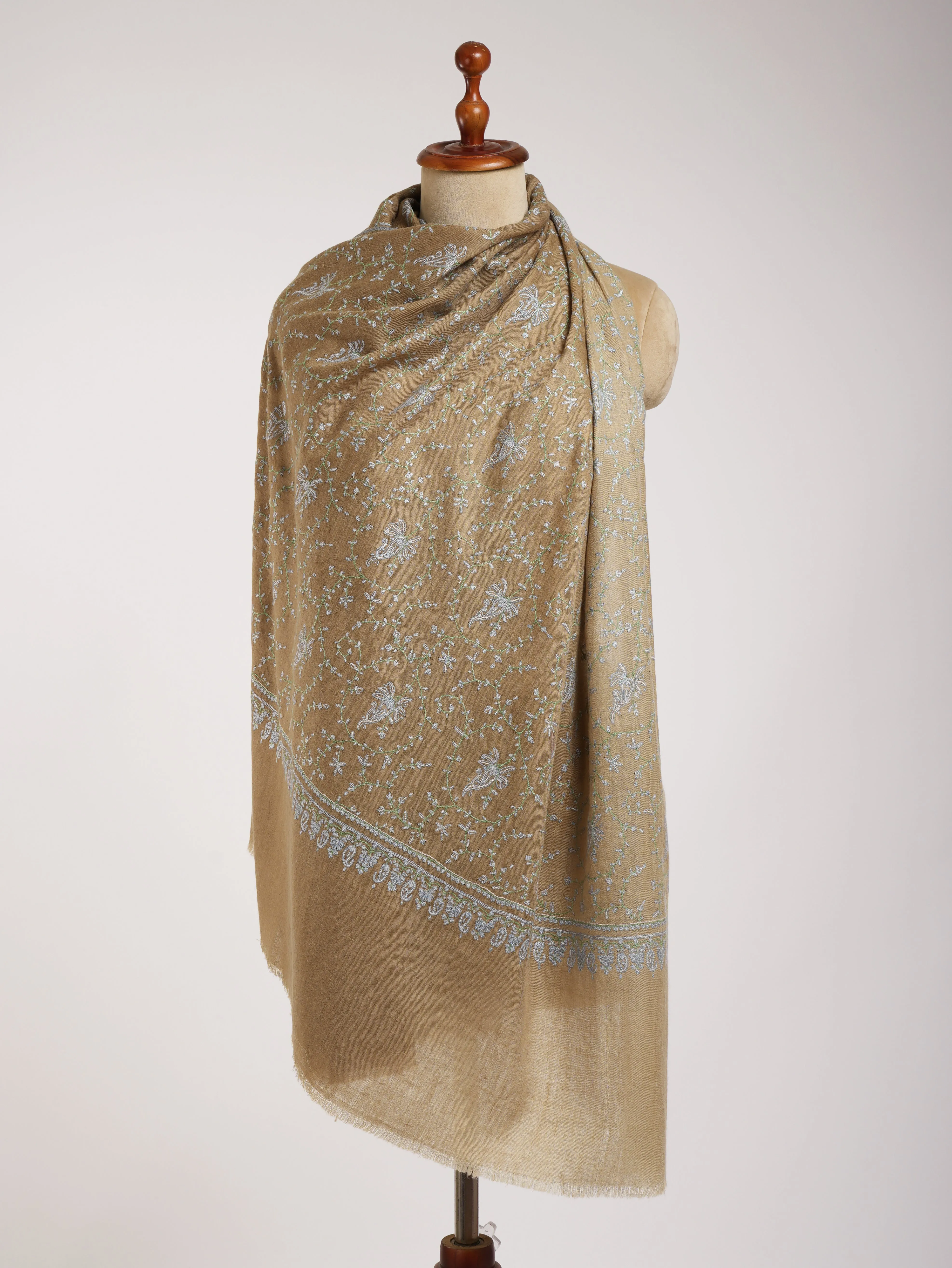 Ombre Hand Sozni Embroidered Pashmina Shawl.