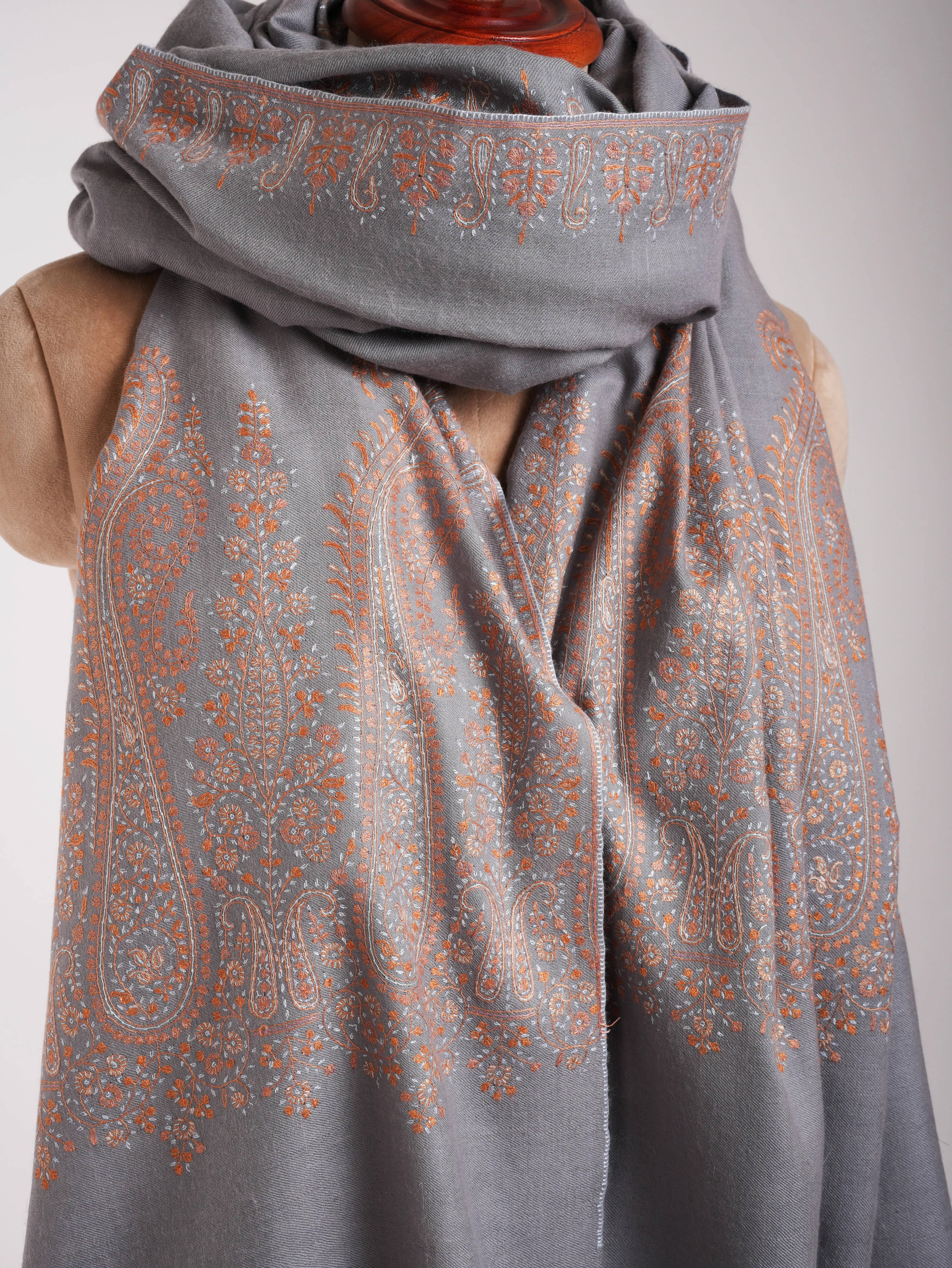 Oversized Grey Pashmina with Kashmiri Sozni Embroidery