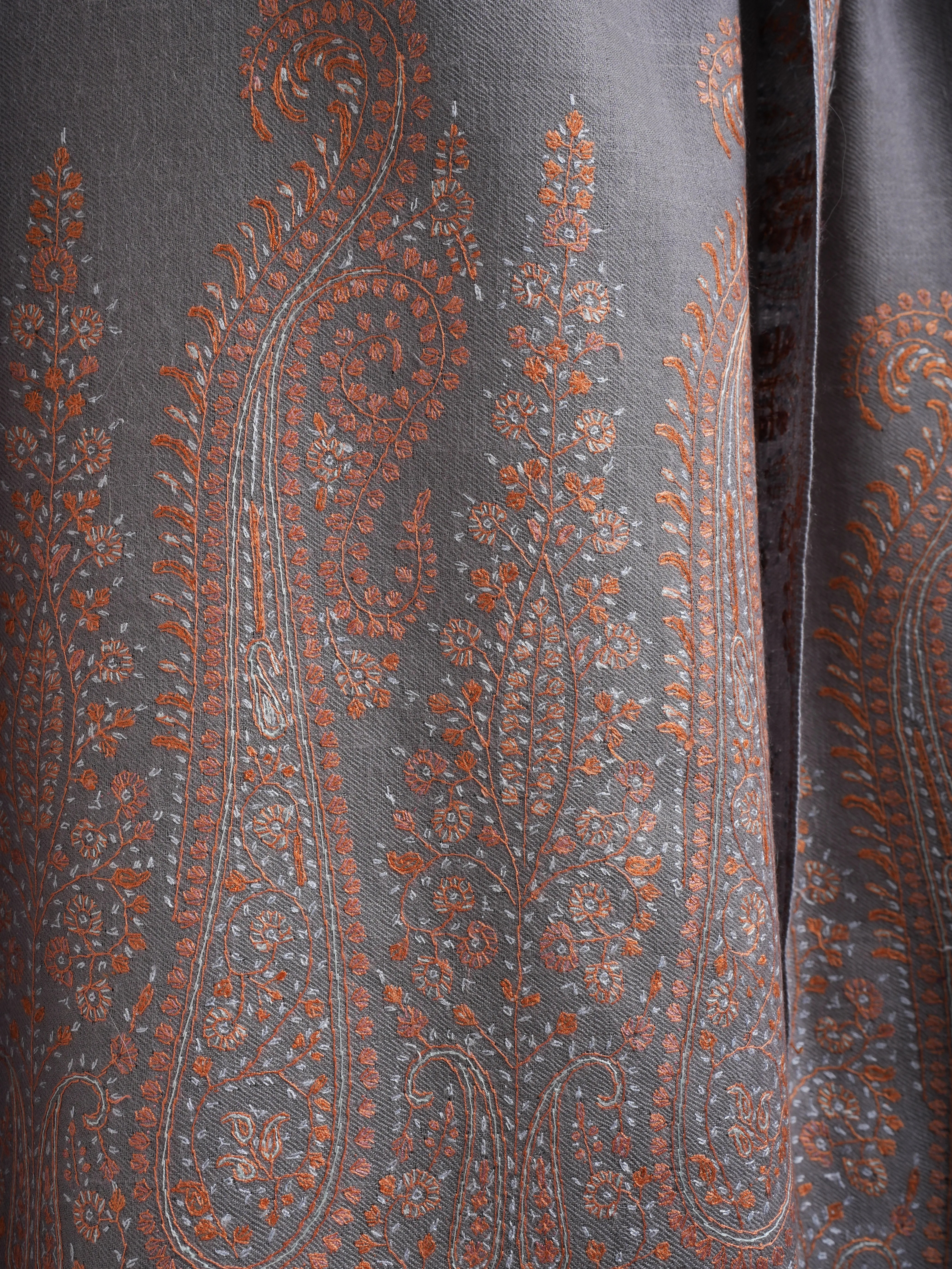 Oversized Grey Pashmina with Kashmiri Sozni Embroidery