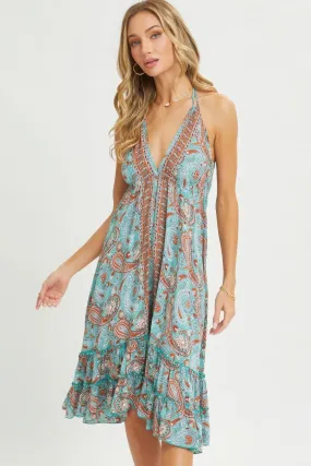 Paisley Border Halter Dress