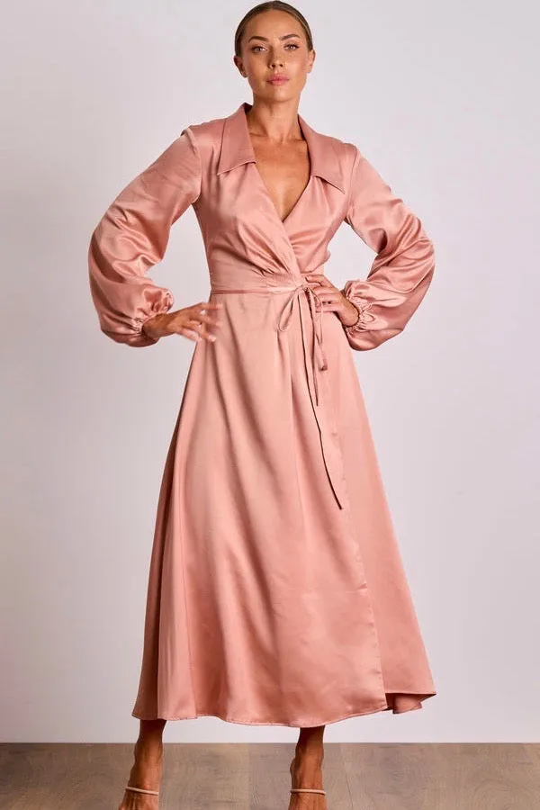 Pasduchas Mara Wrap Midi Dress - Nude