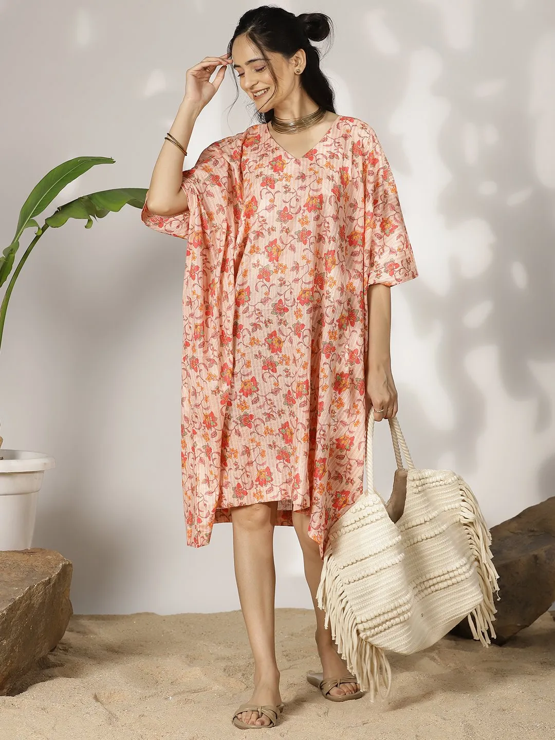 PeachFloral Cotton LoungeDress