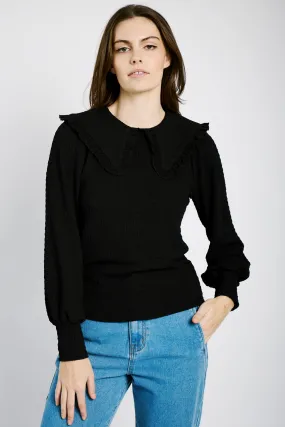 Peter Pan Collar Knit Top in Black