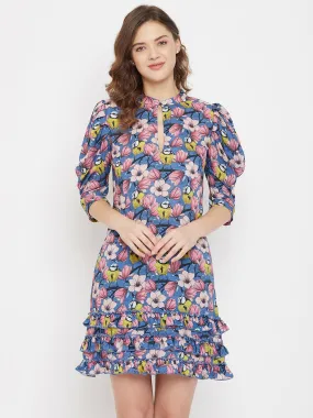 Pink Poppies Resort Dress with Pleated Sleeves (Final Sale)