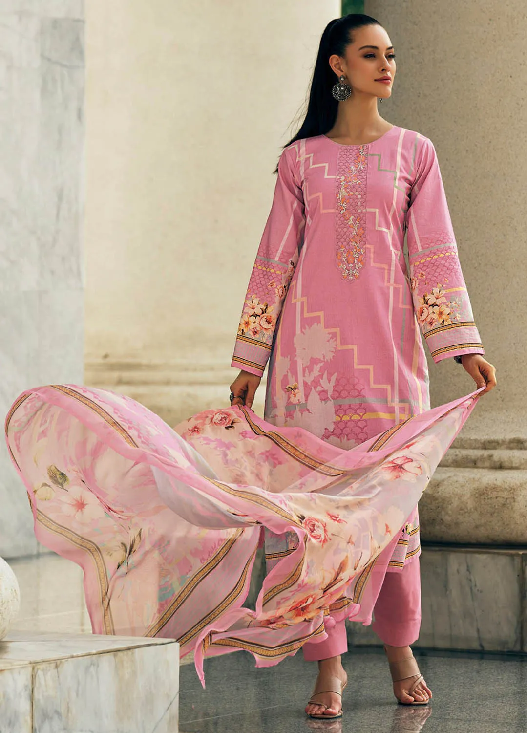 Pink Unstitched Pashmina Winter Suit Dress Material for Ladies