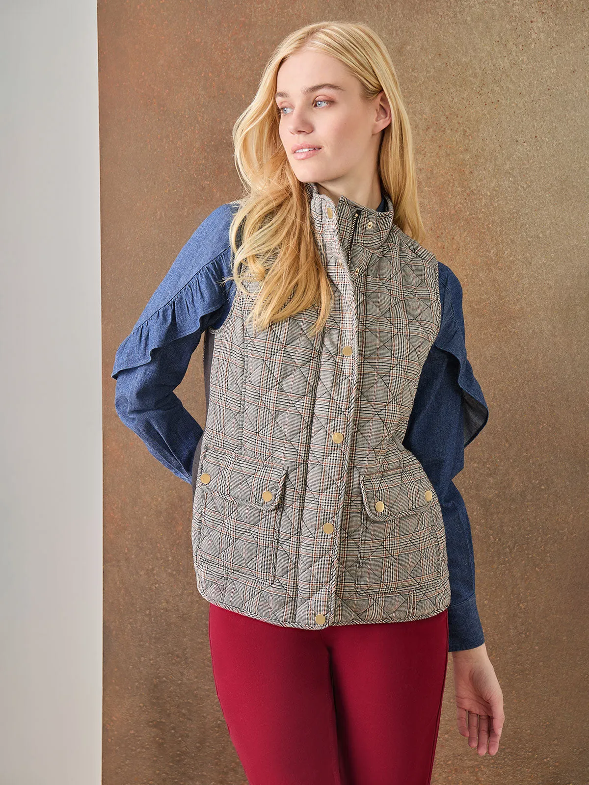 Plaid Quilted Puffer Vest