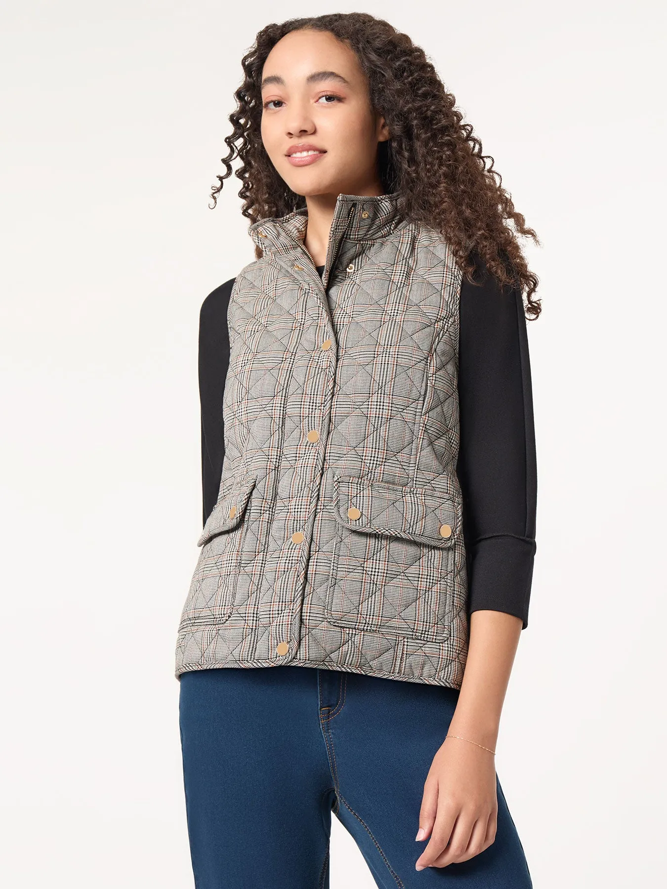 Plaid Quilted Puffer Vest