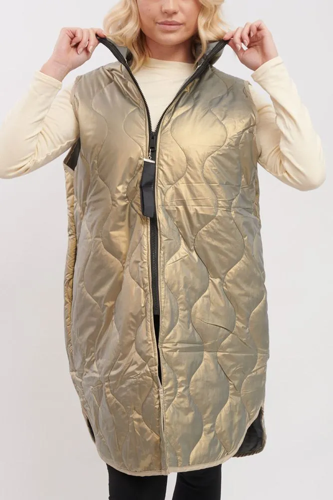 Plain Quilted Zip Up Side Pocket Gilet