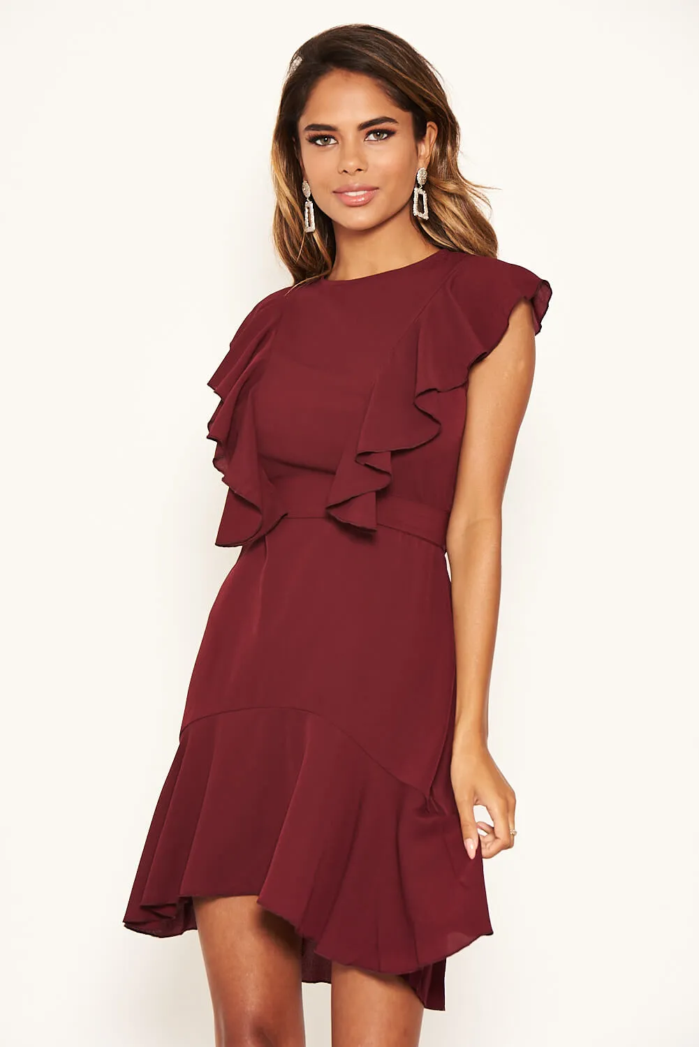 Plum Wrap Frill Detail Dress