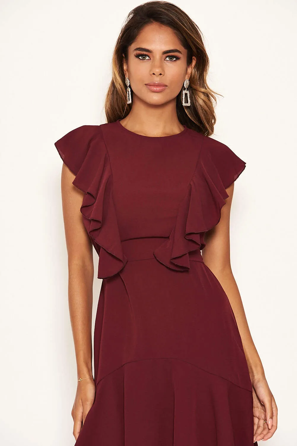 Plum Wrap Frill Detail Dress