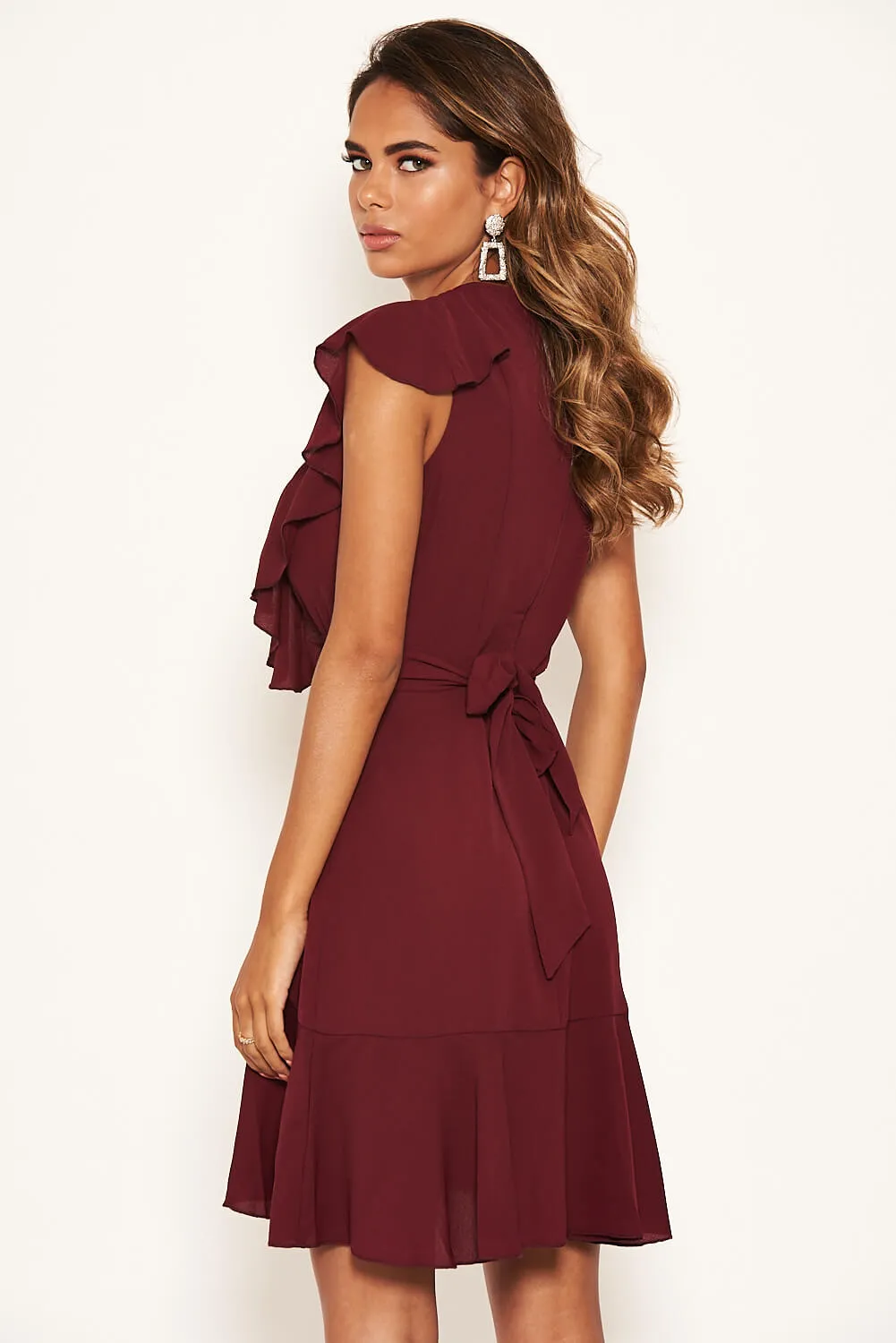 Plum Wrap Frill Detail Dress