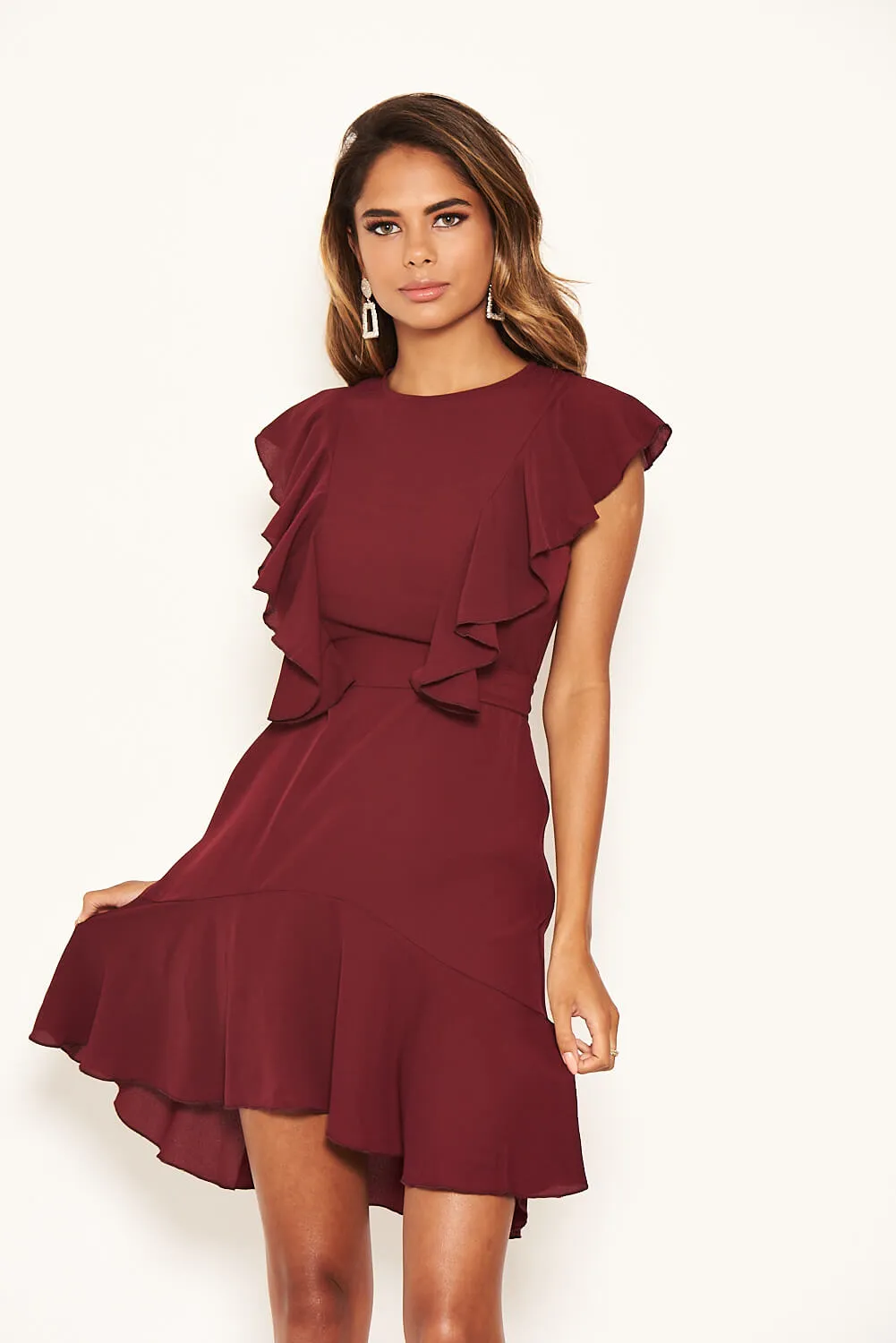 Plum Wrap Frill Detail Dress