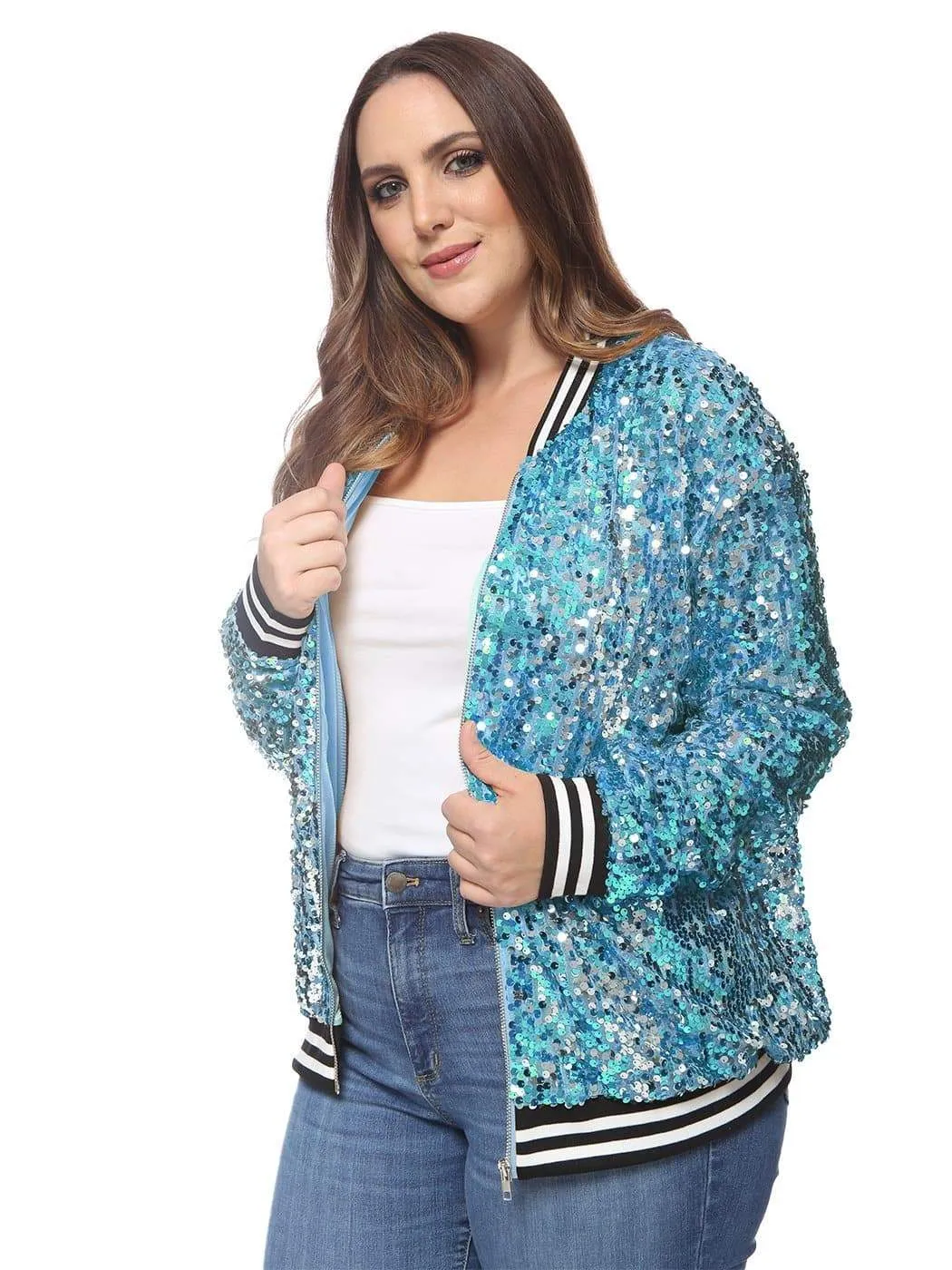 Plus Size Sequin Bomber Jacket