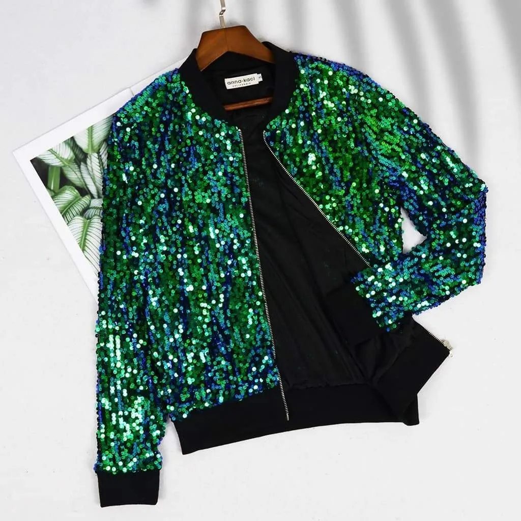 Plus Size Sequin Bomber Jacket