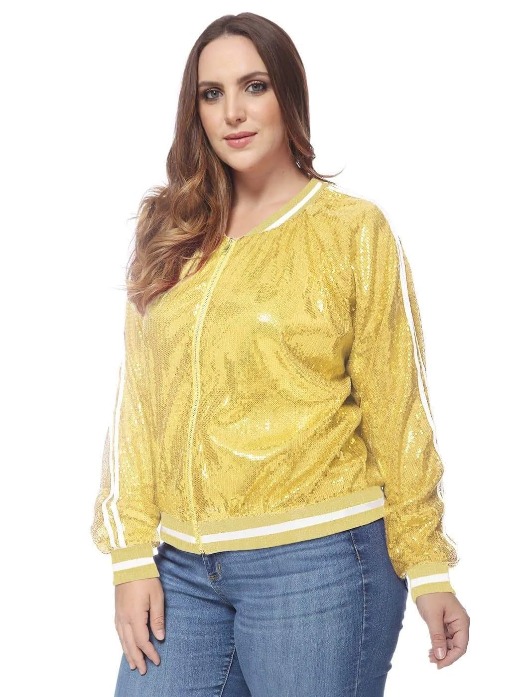 Plus Size Sequin Bomber Jacket