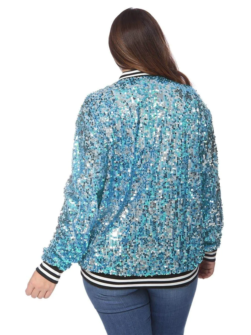 Plus Size Sequin Bomber Jacket