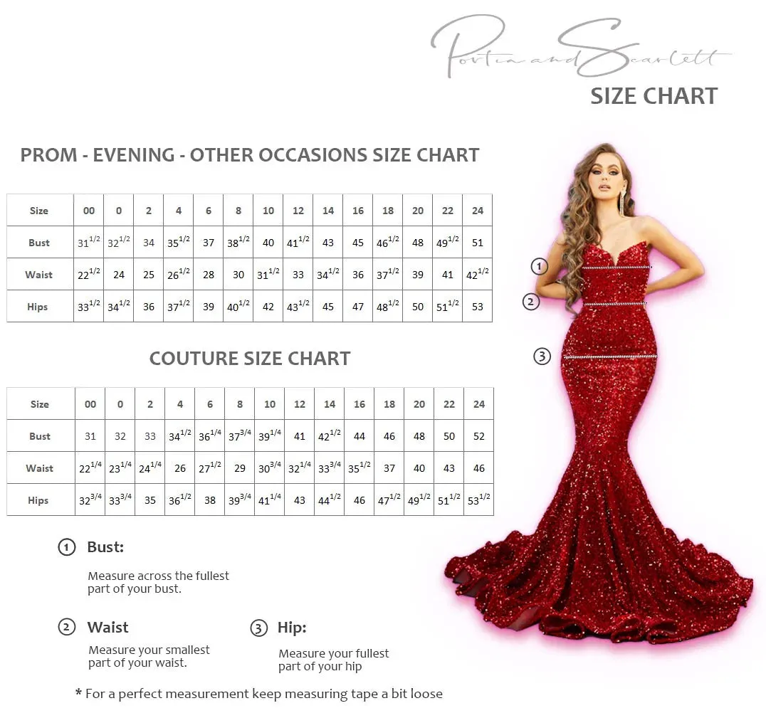 Portia & Scarlett PS23519 Sequin V-Neckline Fitted Dress - Turquoise Red