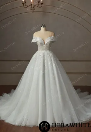 Princess Plunge Wrap Sleeves Ball Gown Wedding Dress