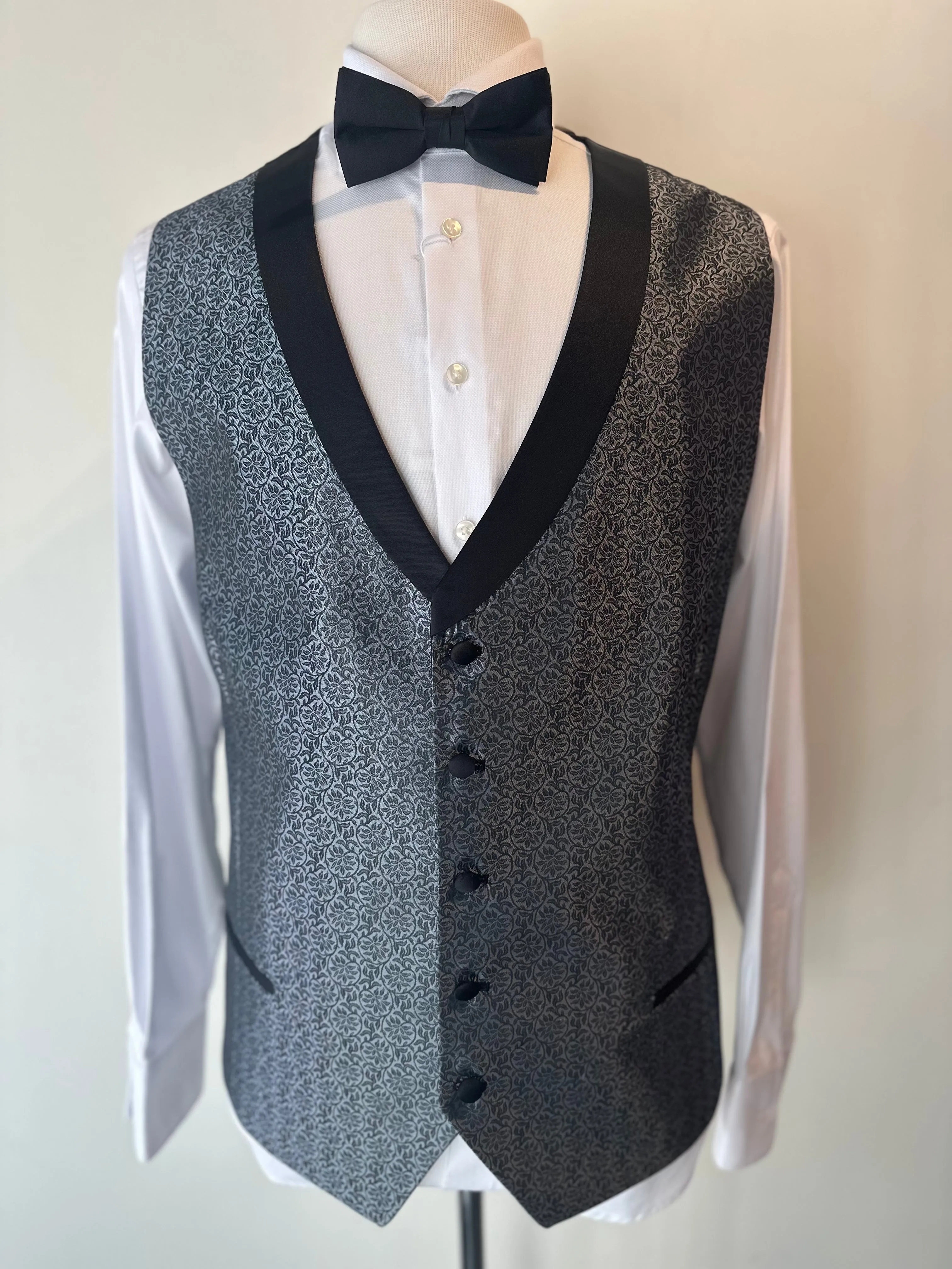 Print Shawl Vest - Silver/Black