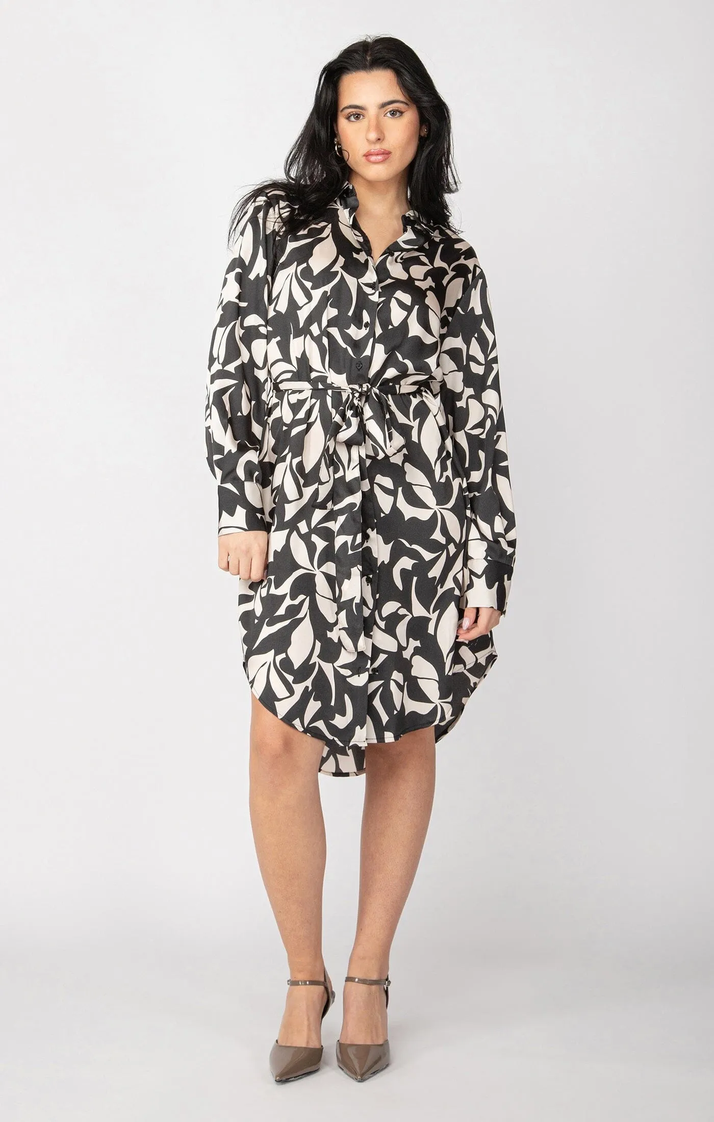 PRINTED SATIN SHIRT DRESS