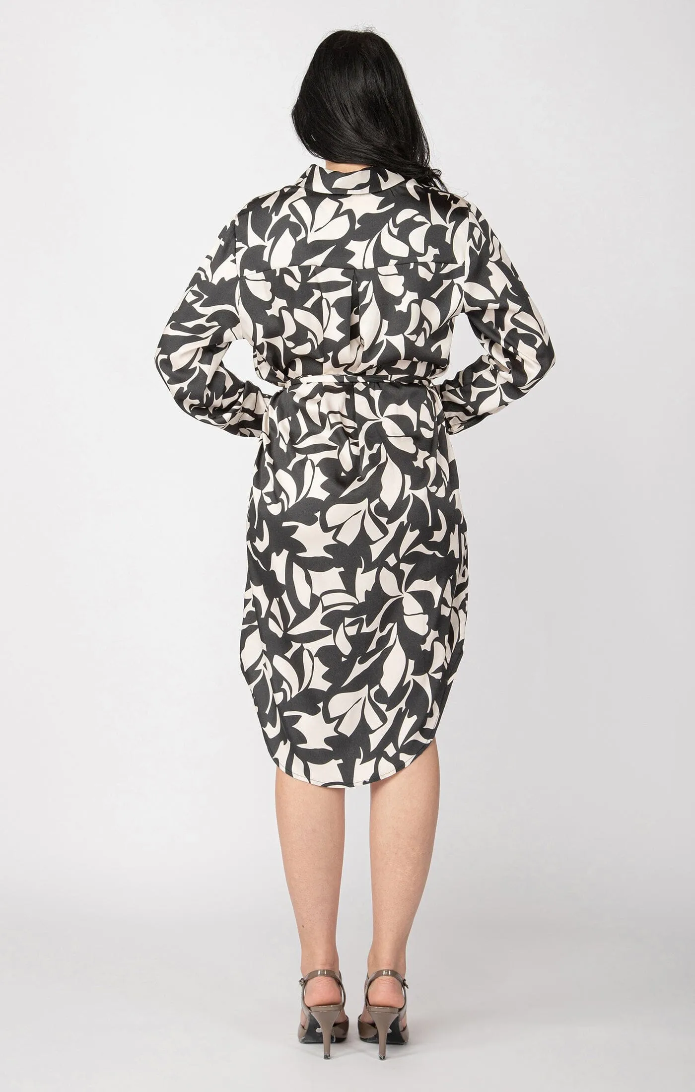 PRINTED SATIN SHIRT DRESS