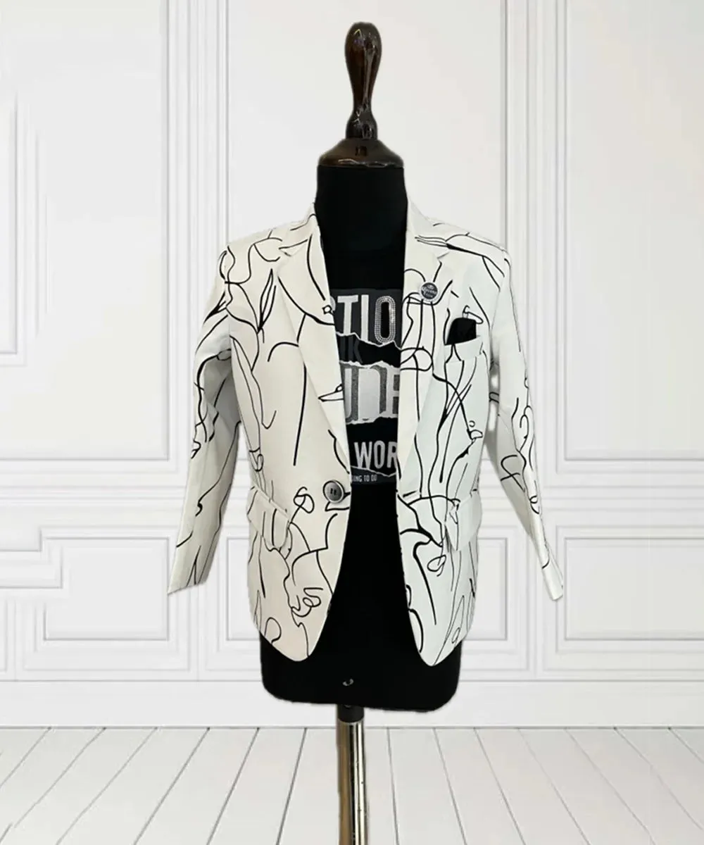 Printed White Color Party Blazer