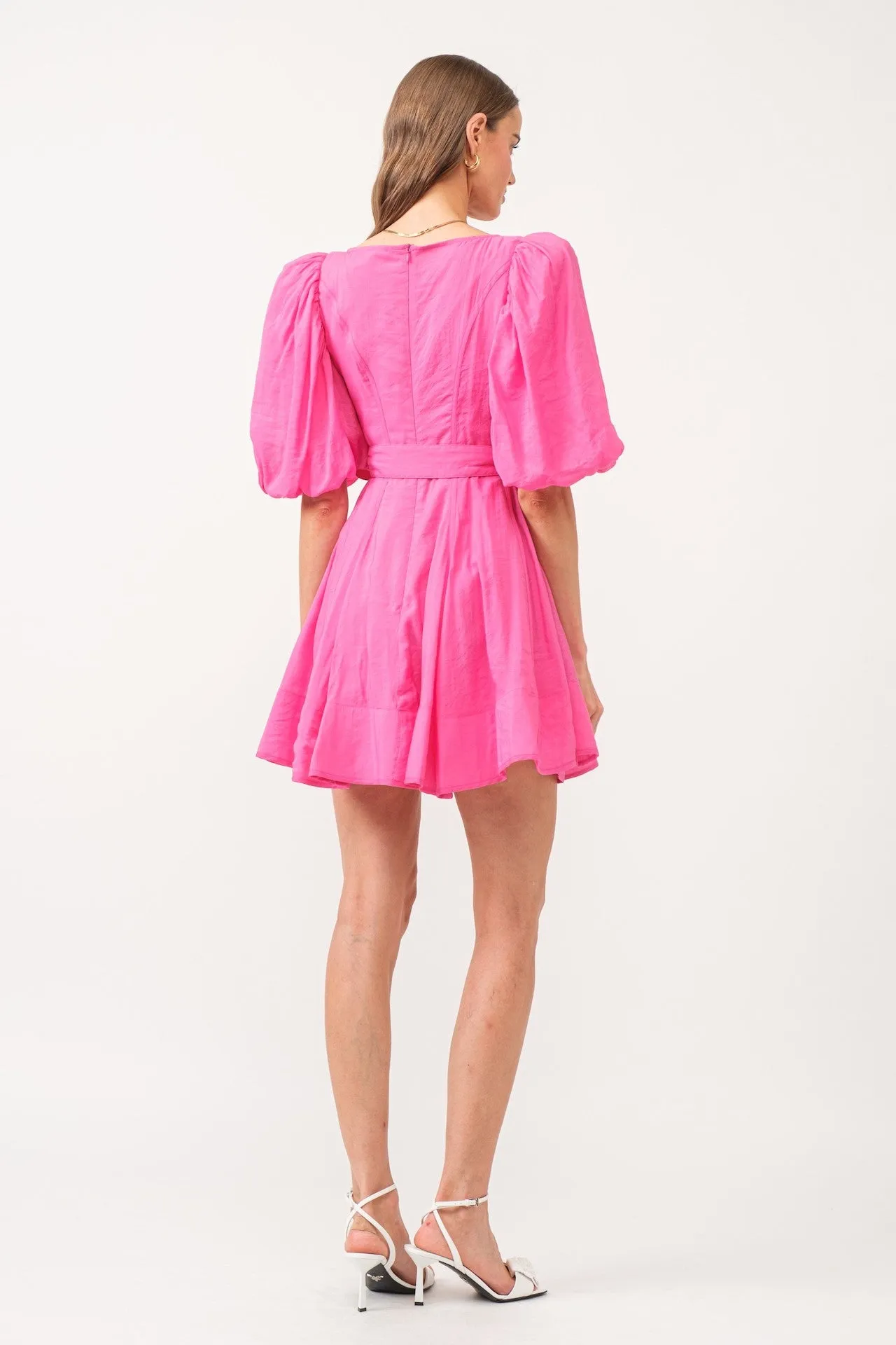 Puff Sleeve Pink Poplin Mini Dress