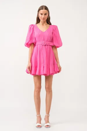 Puff Sleeve Pink Poplin Mini Dress