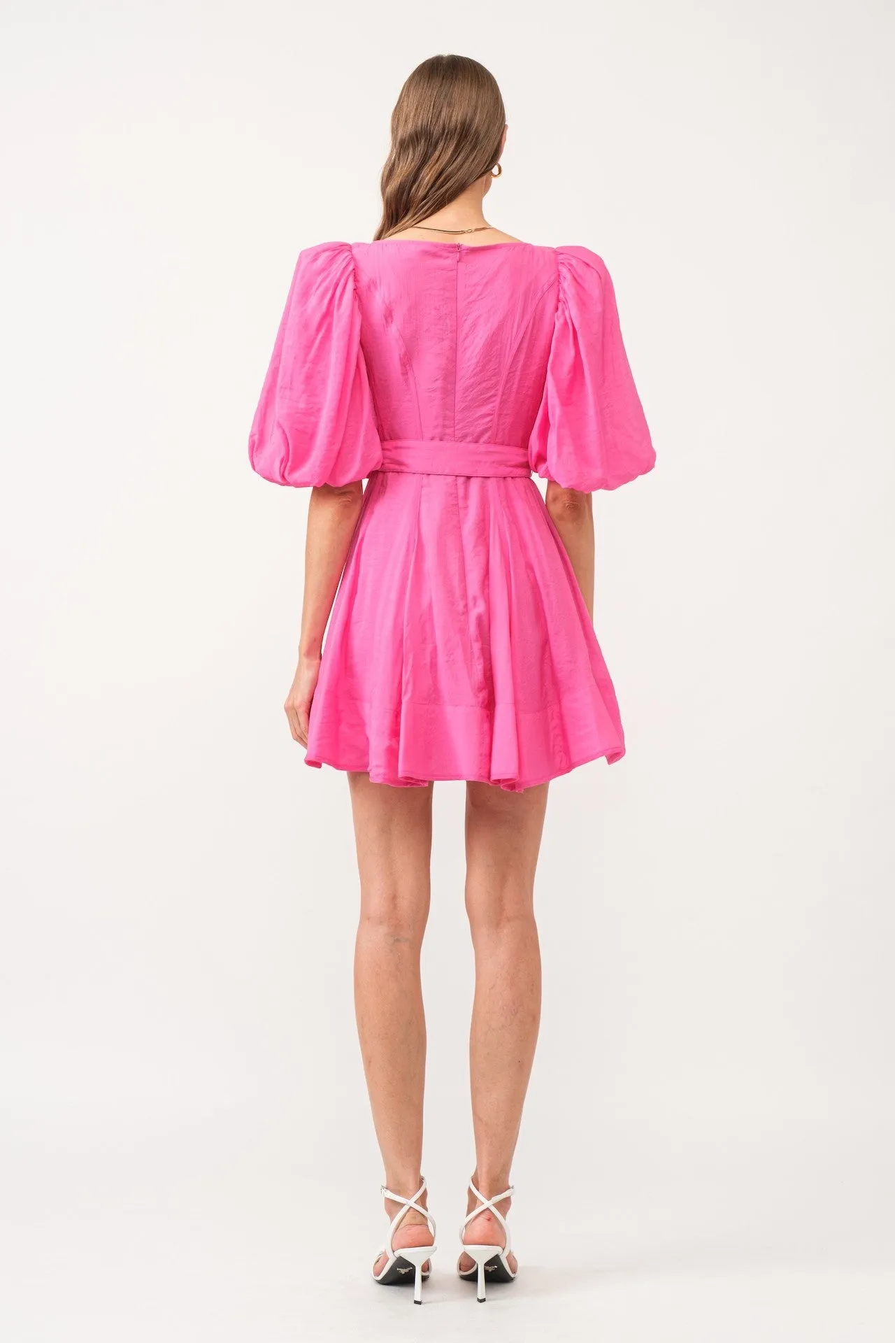 Puff Sleeve Pink Poplin Mini Dress