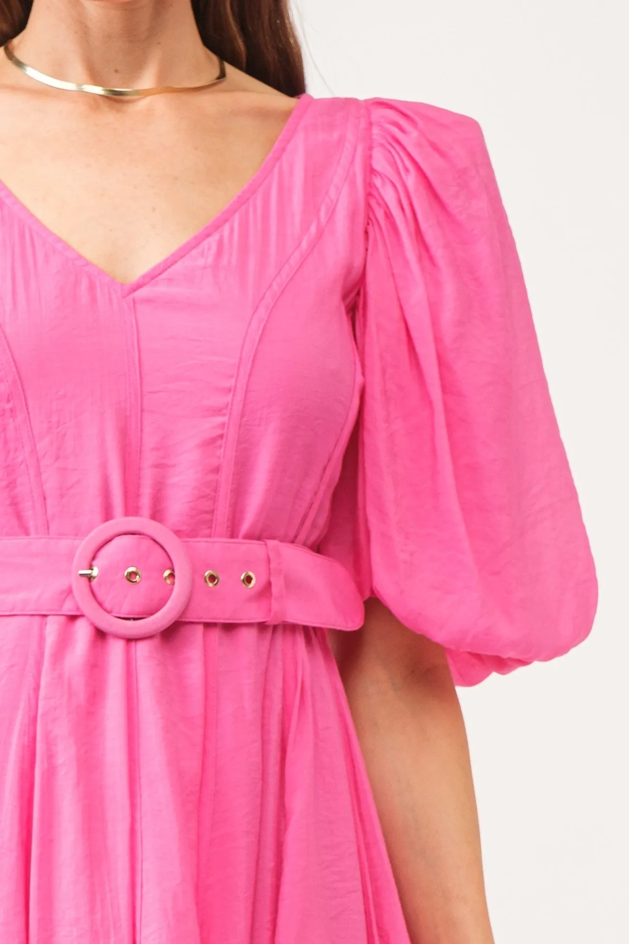 Puff Sleeve Pink Poplin Mini Dress