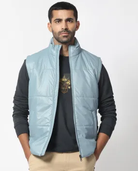 Rare Rabbit Men's Colson Light Blue Quilted High Neck Sleeveless Puffer Jacket