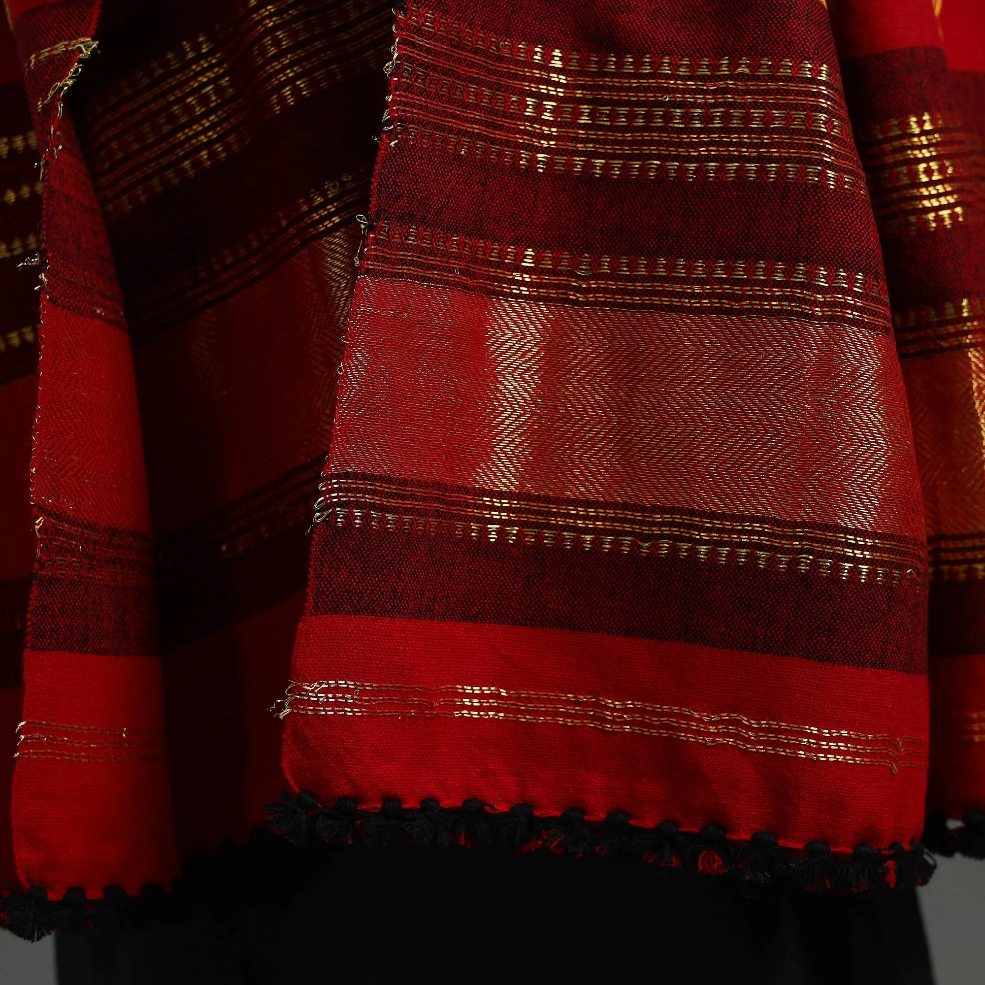 Red - Kutch Ahir Hand Embroidery Woollen Shawl 33