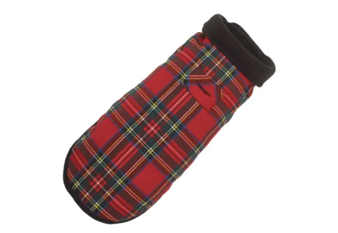 Red Plaid Fleece Lined Dog Coat