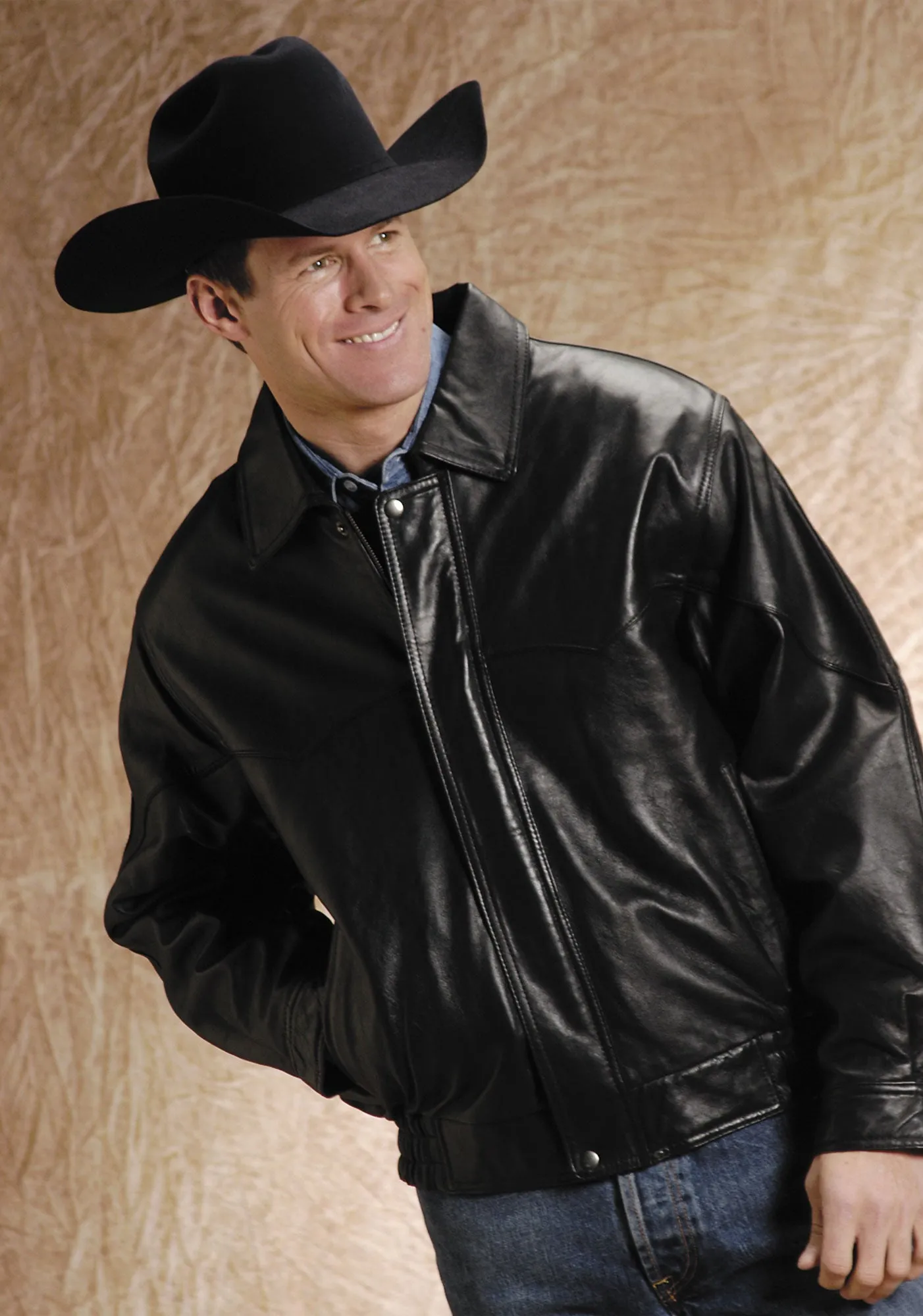 Roper Mens Black Lamb Touch Nappa Leather Jacket Big Mans Western Bomber