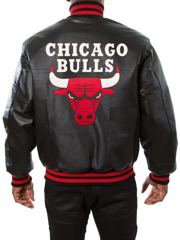 RW Authentic Sheepskin MEN’S CHICAGO BULLS BLACK LEATHER BOMBER JACKET