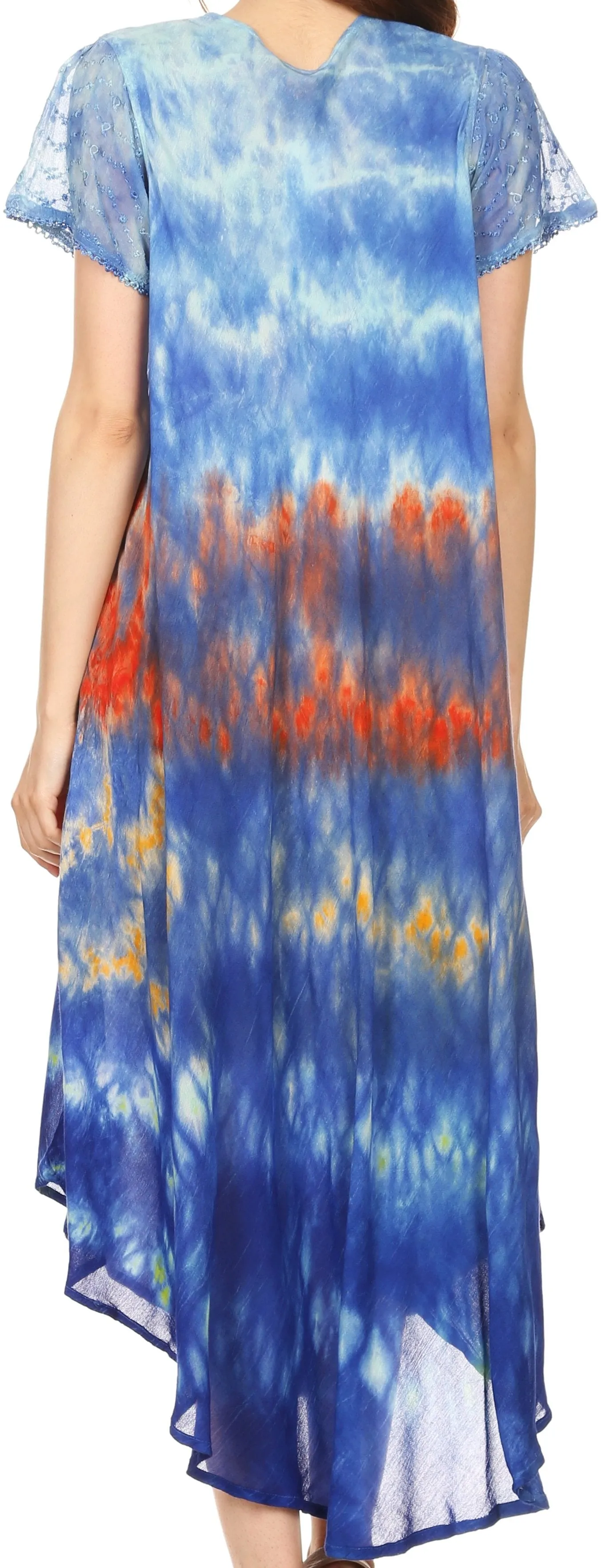 Sakkas Anita Short Sleeve Tie Dye Split Neck Dress / Cover Up