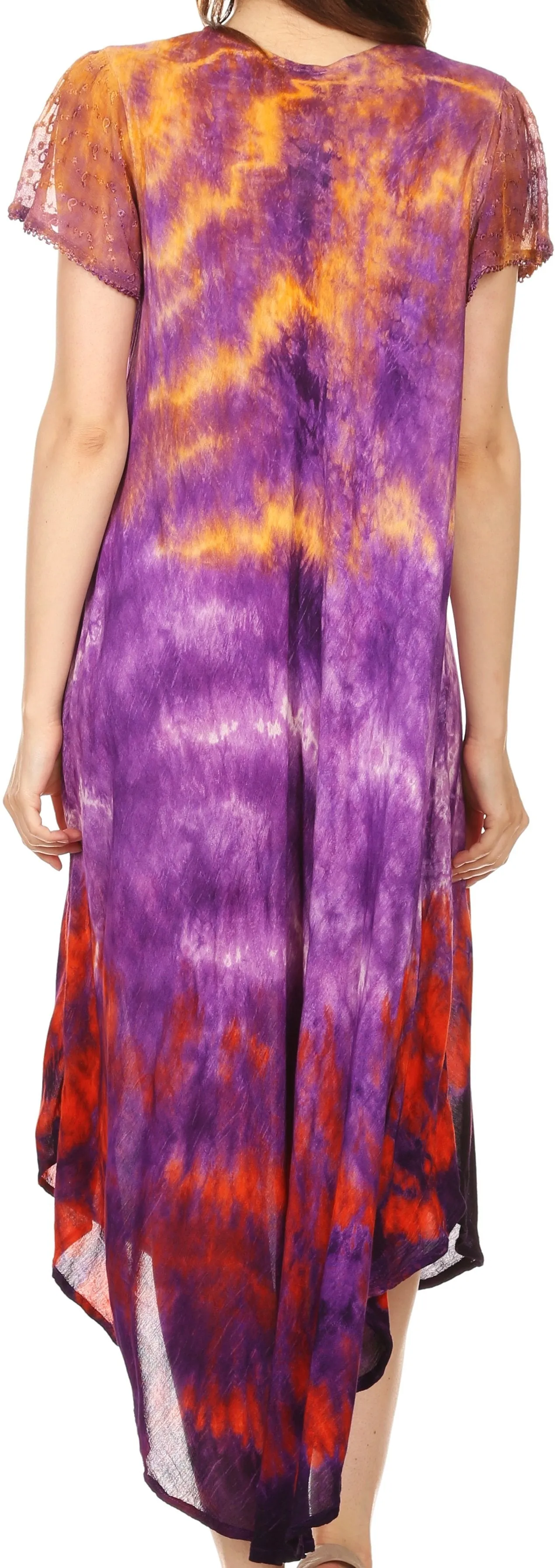 Sakkas Anita Short Sleeve Tie Dye Split Neck Dress / Cover Up