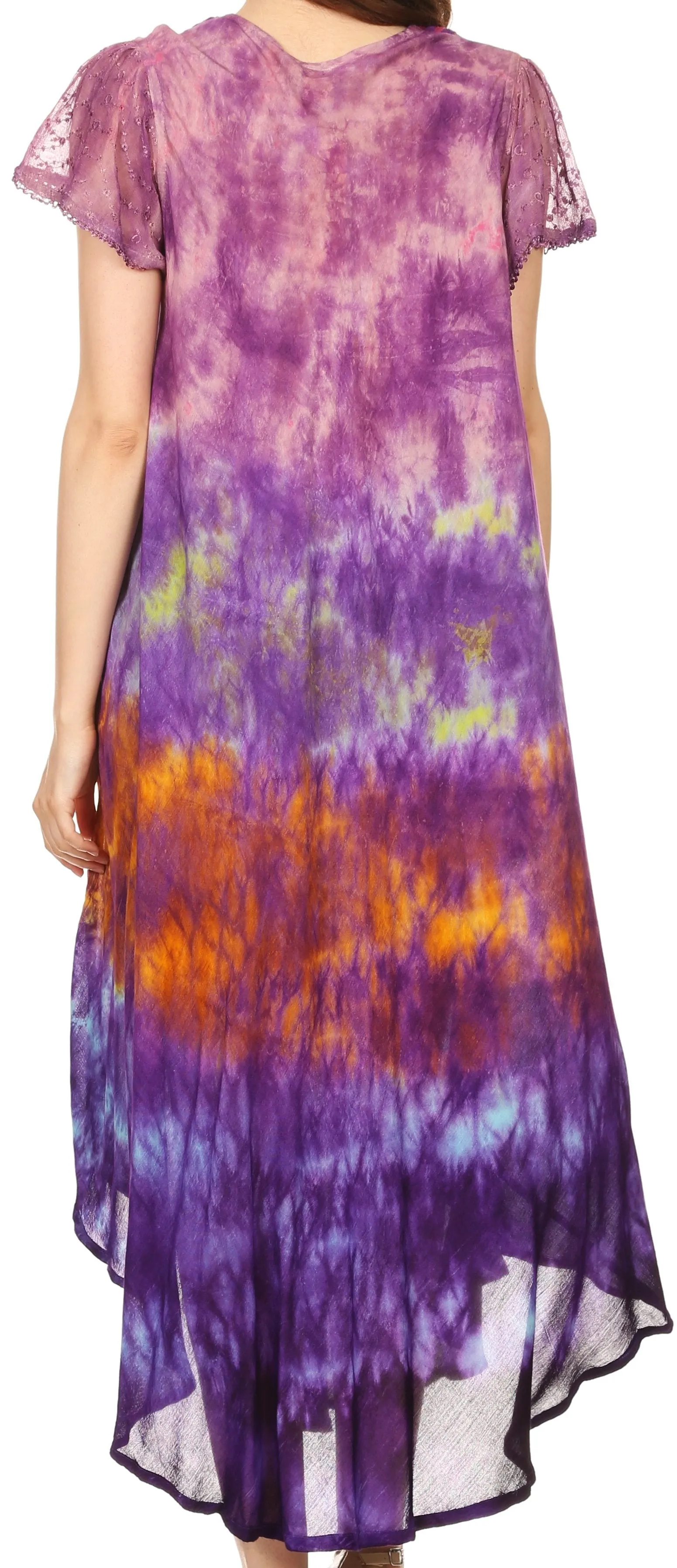 Sakkas Anita Short Sleeve Tie Dye Split Neck Dress / Cover Up