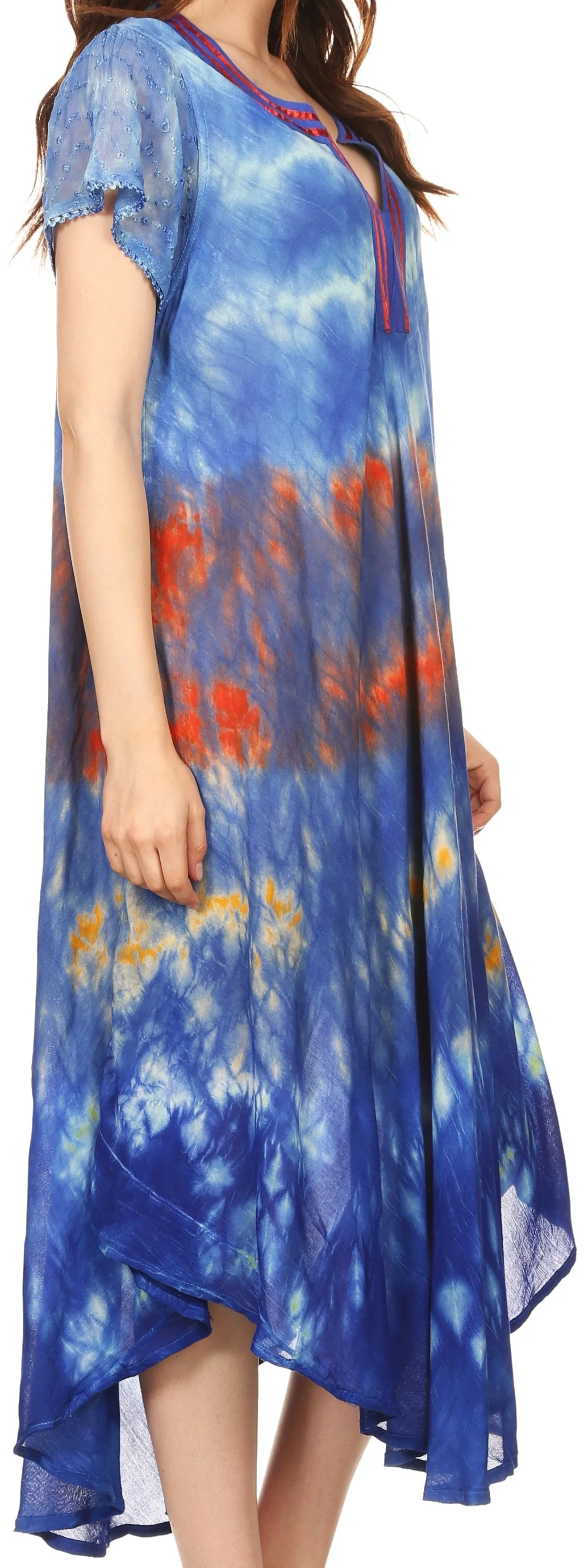 Sakkas Anita Short Sleeve Tie Dye Split Neck Dress / Cover Up