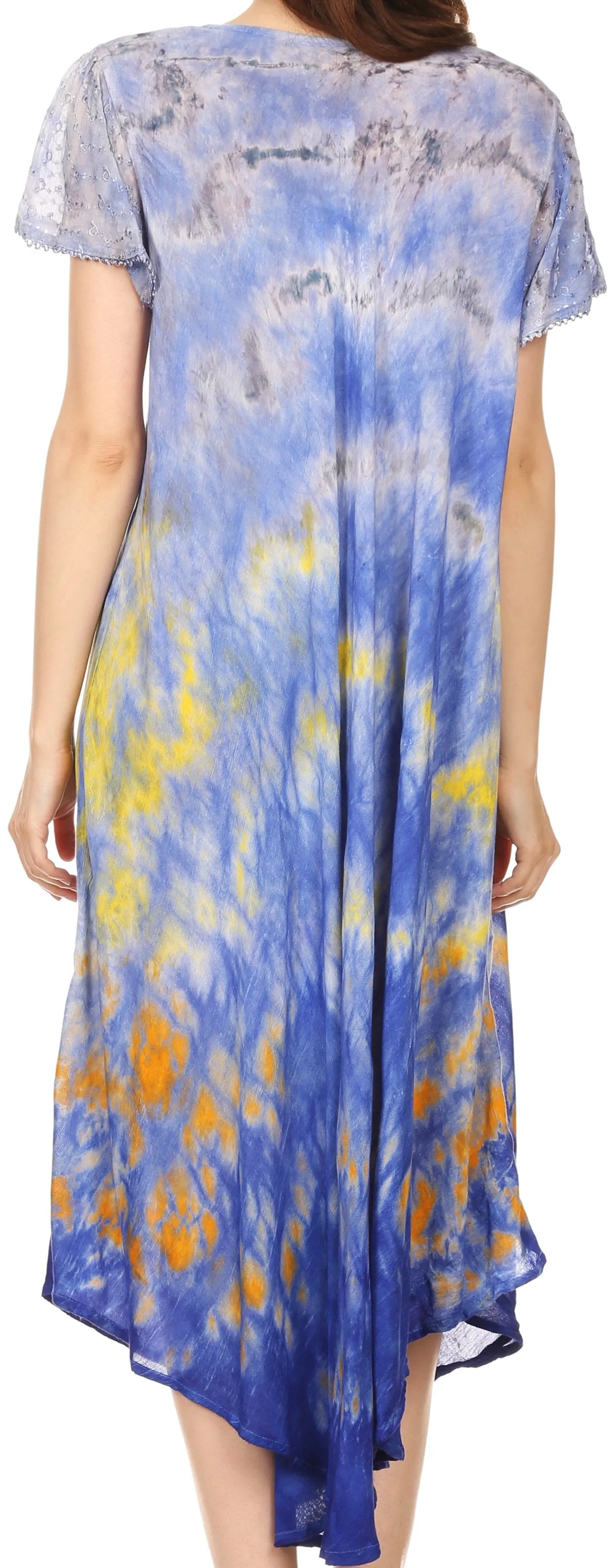 Sakkas Anita Short Sleeve Tie Dye Split Neck Dress / Cover Up