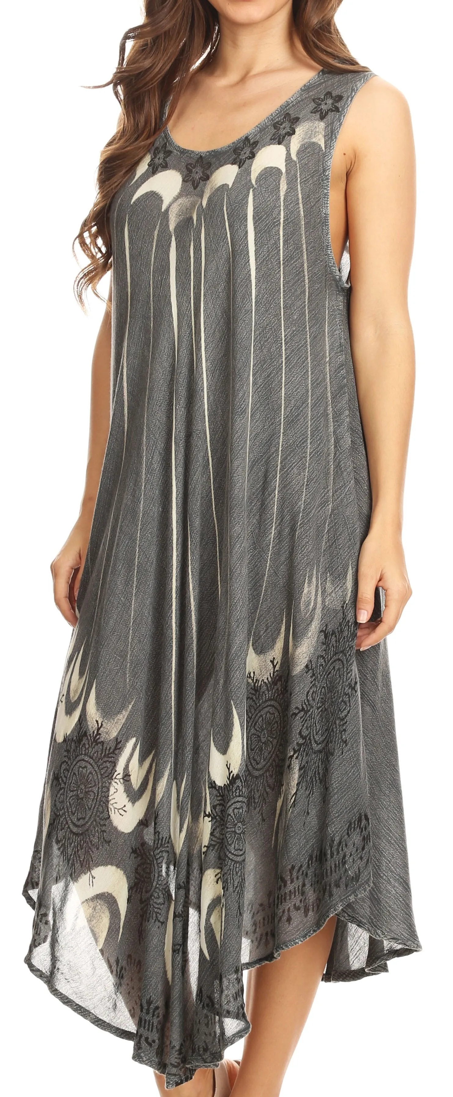 Sakkas Ecrin Women Tie-dye Sleeveless Stonewashed Caftan Cover up Dress Flowy