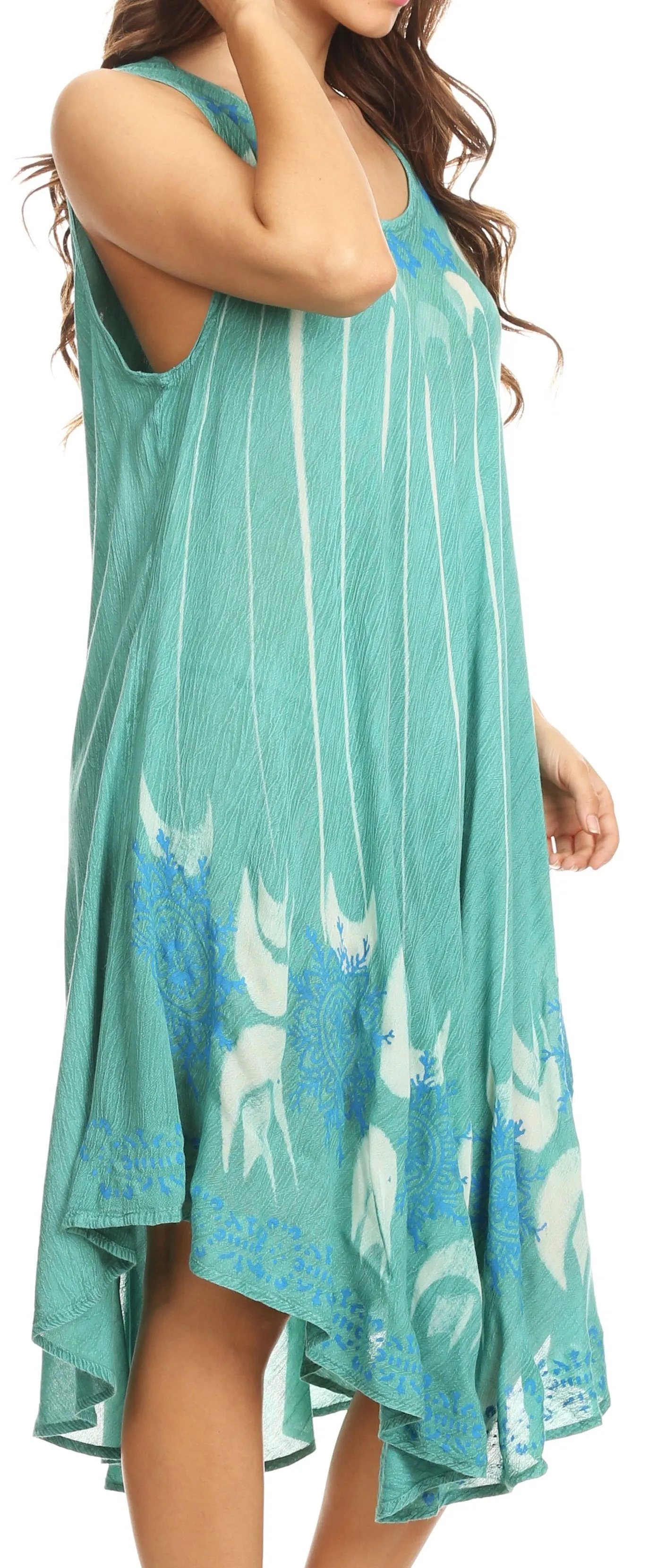 Sakkas Ecrin Women Tie-dye Sleeveless Stonewashed Caftan Cover up Dress Flowy