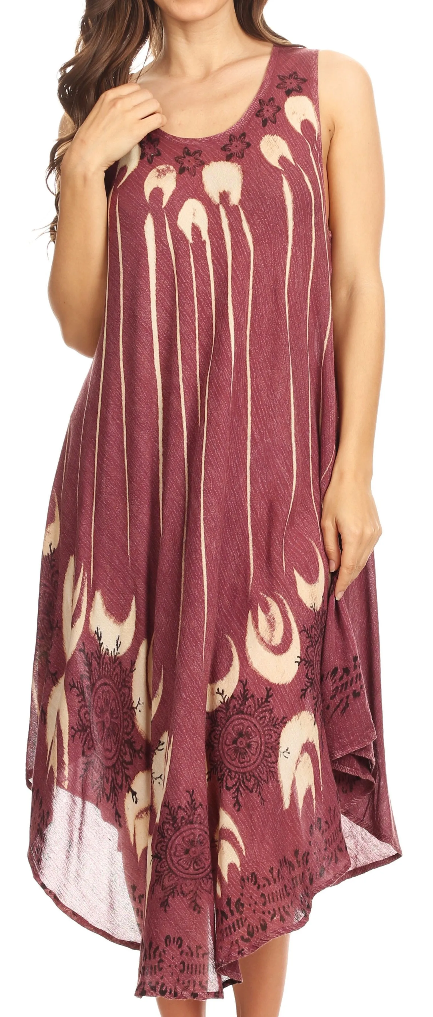 Sakkas Ecrin Women Tie-dye Sleeveless Stonewashed Caftan Cover up Dress Flowy