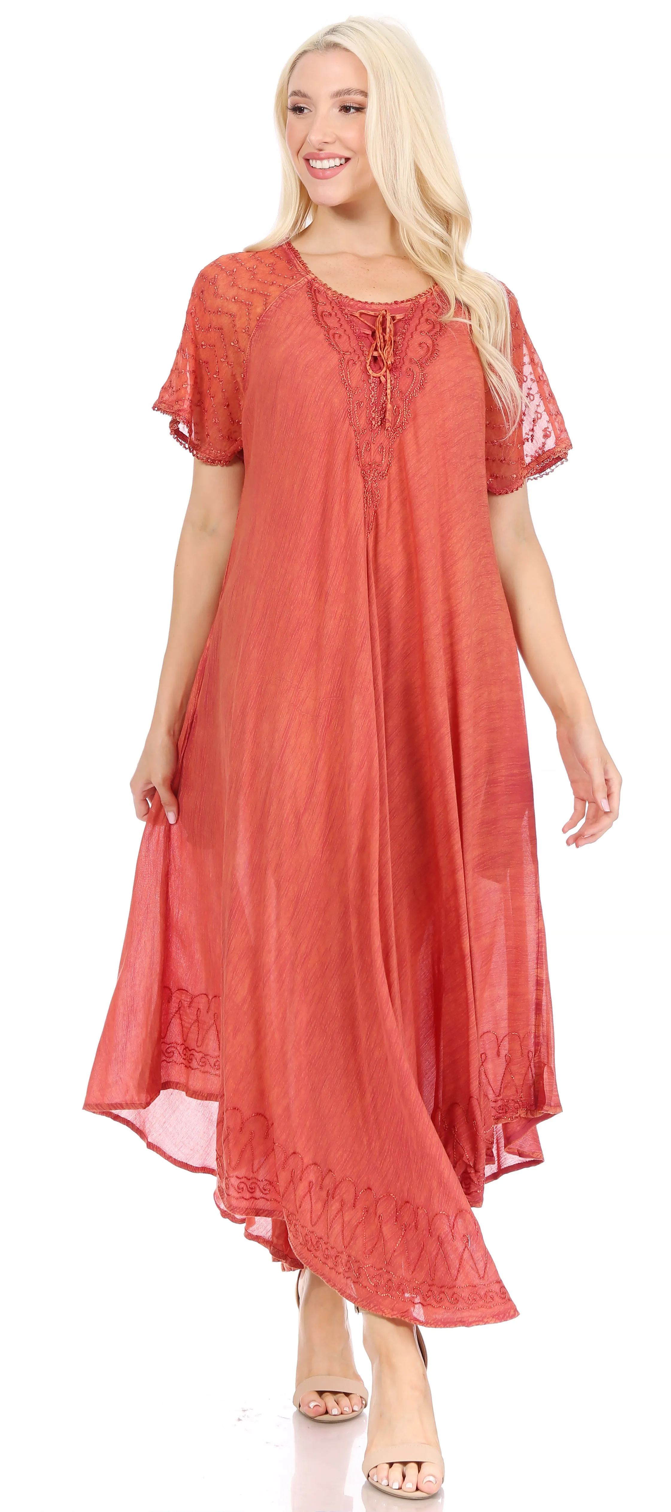 Sakkas Helena Embroidered Nightgown / Women Sleepwear with Eyelet Sleeves