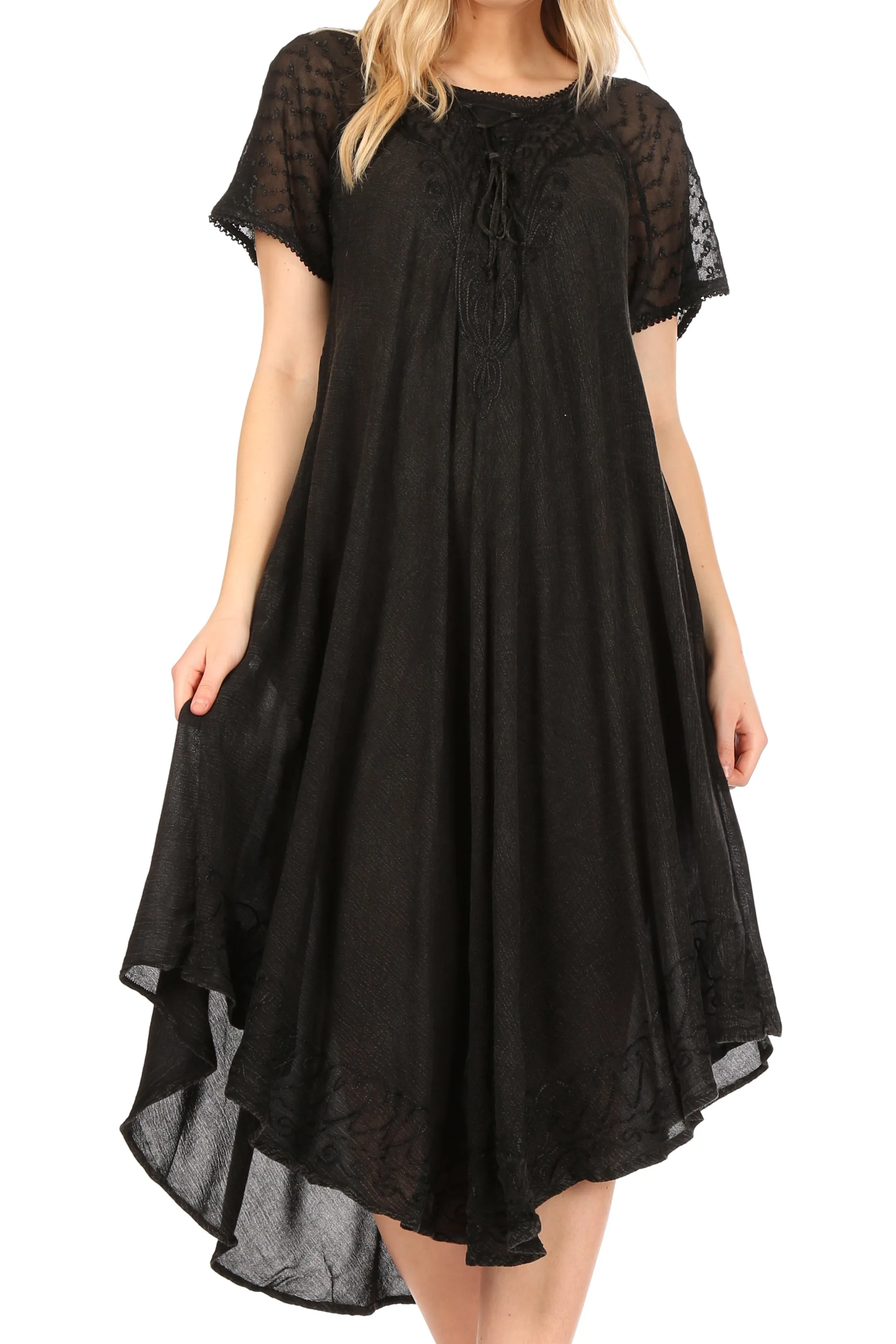 Sakkas Helena Embroidered Nightgown / Women Sleepwear with Eyelet Sleeves