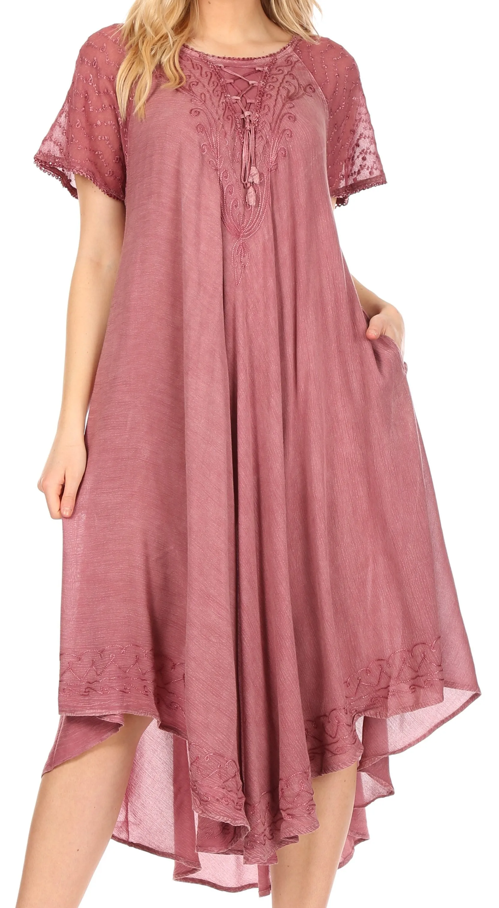 Sakkas Helena Embroidered Nightgown / Women Sleepwear with Eyelet Sleeves