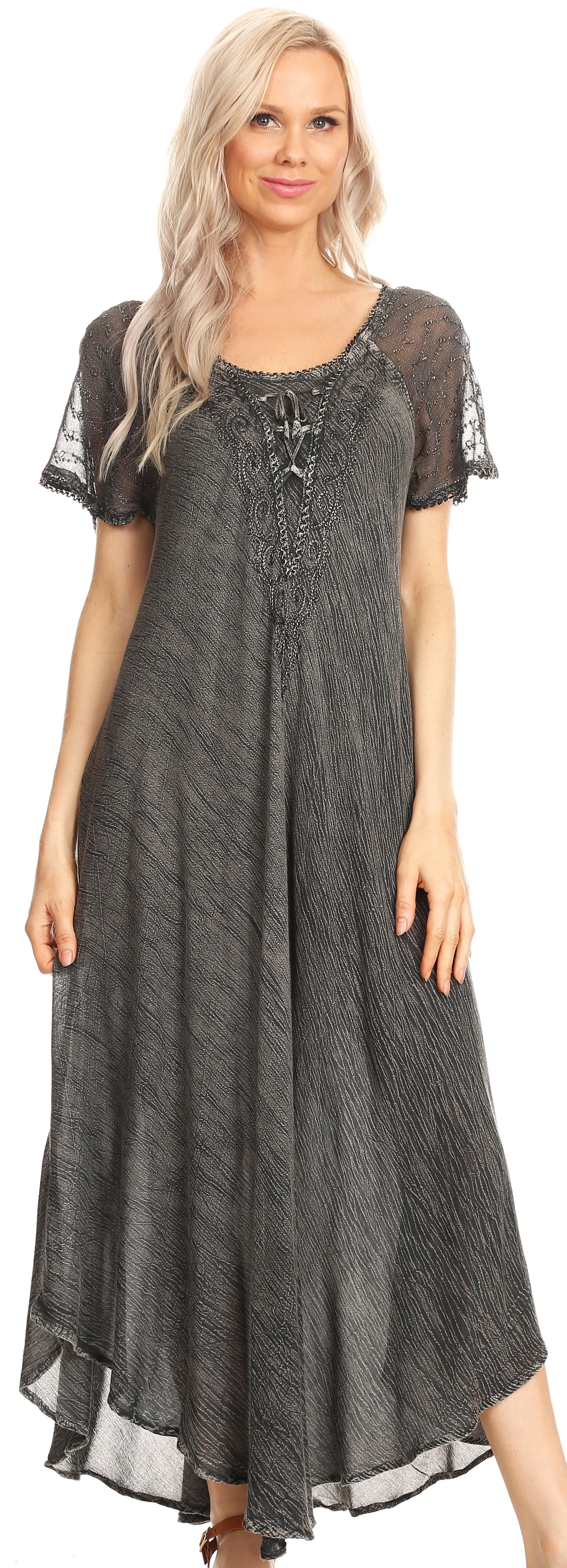 Sakkas Helena Embroidered Nightgown / Women Sleepwear with Eyelet Sleeves