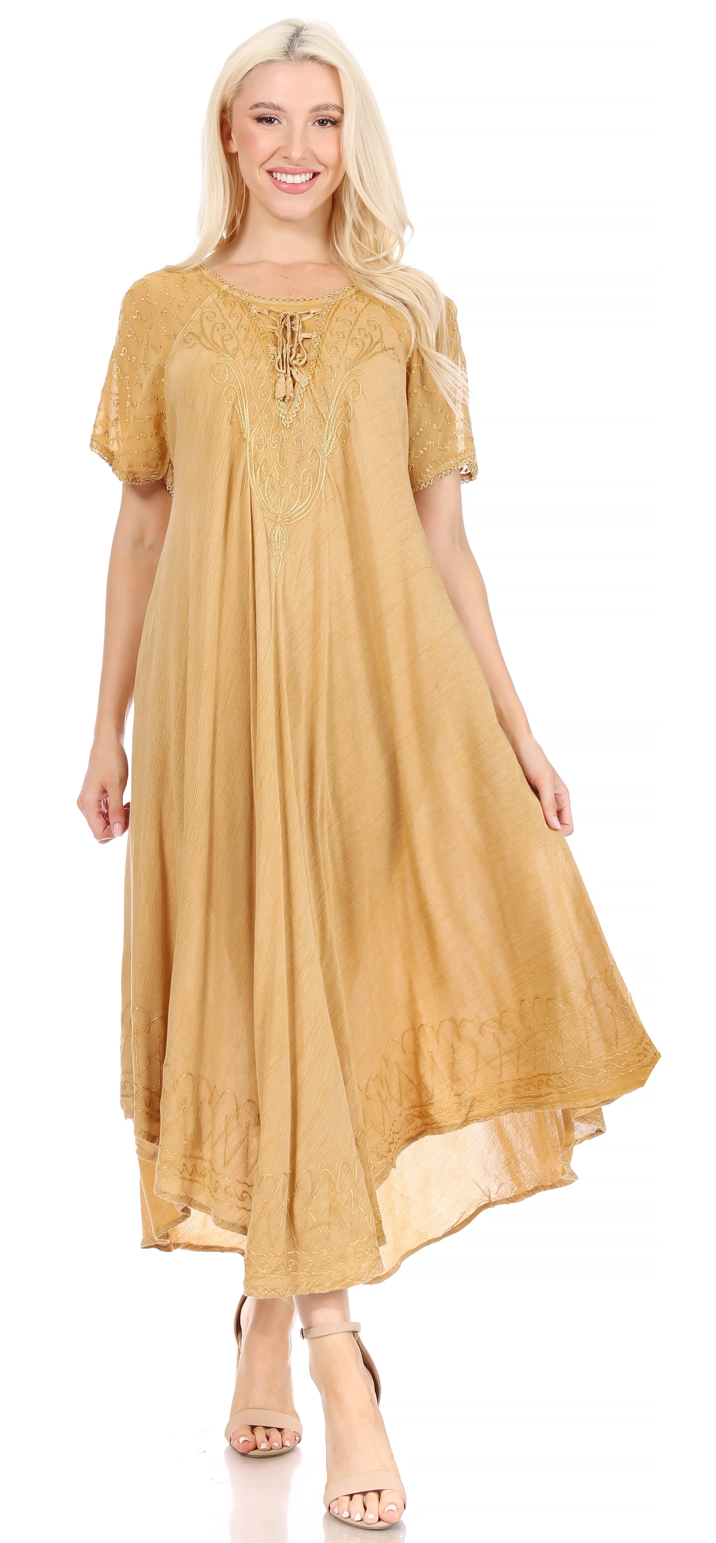 Sakkas Helena Embroidered Nightgown / Women Sleepwear with Eyelet Sleeves